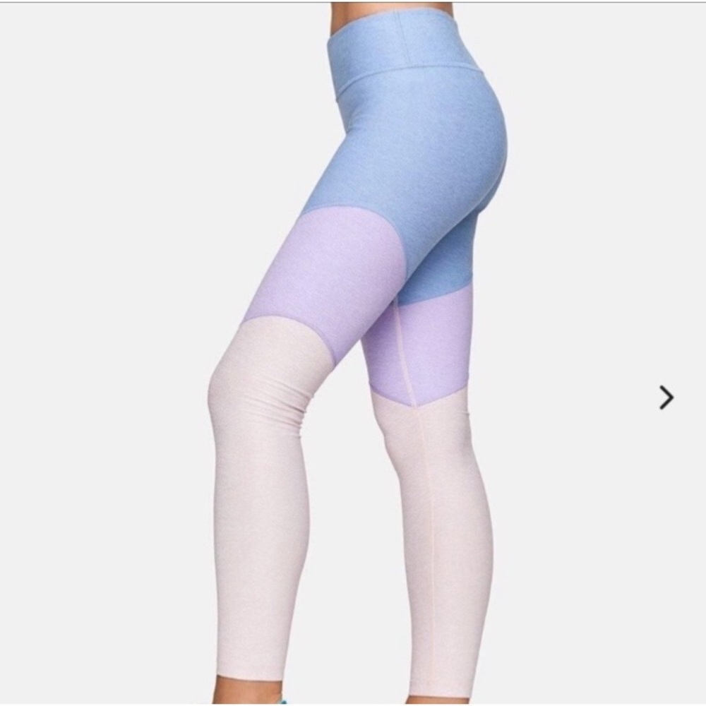 Pink purple blue Outdoor Voices leggings.